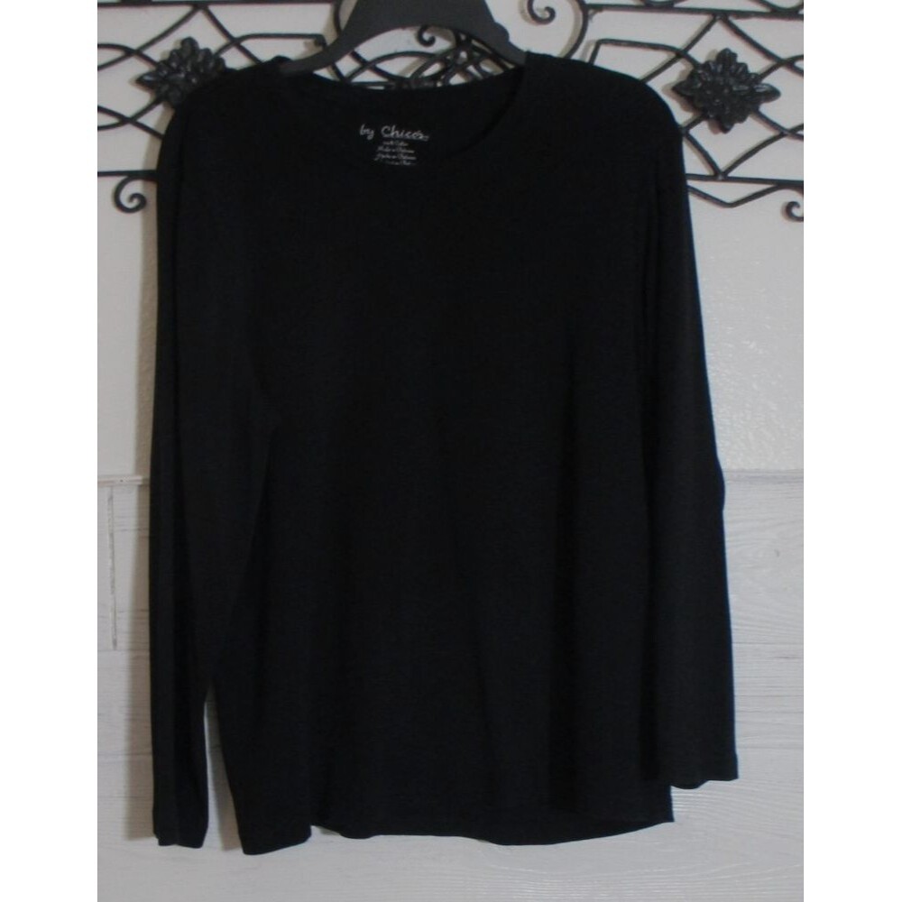 Chico's Women's Top Size 3 Long Sleeve Black Round Neck